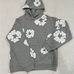 Denim Tears Gray Hoodie with White Floral Design